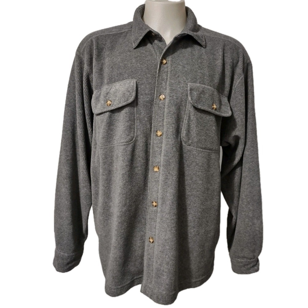 Northwest Territory Naturals Mens XL Flannel Shirt Gray Ribed Button Long Sleeve
